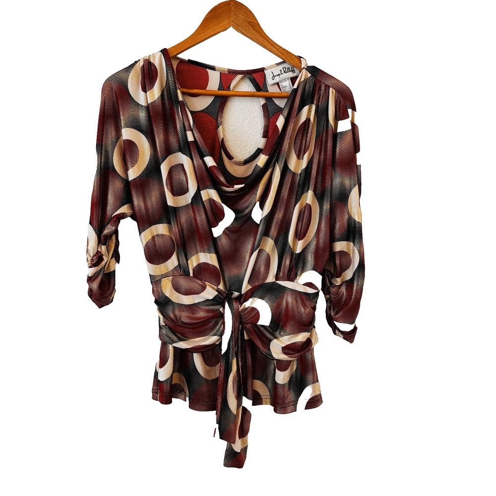 Joseph Ribkoff Tie Front Cowl Neck Top Womens Size 10 Geometric Maximalist